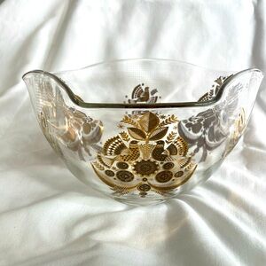 Georges Briard Sonata Serving Bowl Glass Aplique Mid Century Modern Vintage Gold